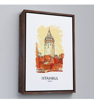 Çerçeveli Galata Kulesi İstanbul Dekoratif Kanvas Tablo (Kahverengi)