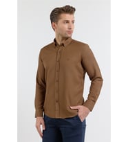 Koyu Kahverengi Perfetto Düğmeli Yaka Uzun Kol Cepsiz Slim Fit Cls Gömlek 1004255173