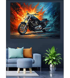 Işıltılı Arka Planda Modern Motosiklet Dekoratif Kanvas - Mdf Ahşap Tablo