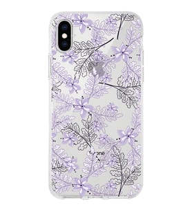 Apple iPhone XS Max Uyumlu Kapak Floral Lila Tasarımlı Şeffaf Silikon Kılıf