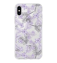 Apple iPhone XS Max Uyumlu Kapak Floral Lila Tasarımlı Şeffaf Silikon Kılıf