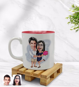 BK Gift Kişiye Özel Sevgililer Karikatürlü İçi Kırmızı Renkli Kupa Bardak Model 108