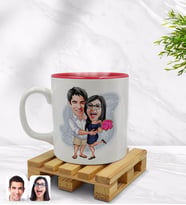 BK Gift Kişiye Özel Sevgililer Karikatürlü İçi Kırmızı Renkli Kupa Bardak Model 108