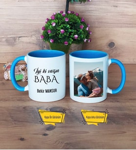Babaya Hediye Kupa Bardak Mavi Fotoğraflı Doğum Günü Babalar Günü Hediyesi