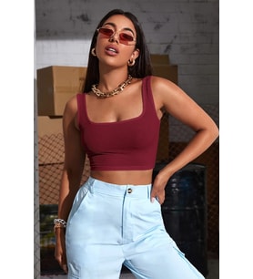 pilelistore Kadın Bordo Kalın Askılı Crop Top Büstiyer