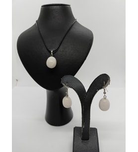 Beyaz Oniks Taşı Kolye/Küpe Set - Doğaltaş Kolye ve Küpe Takım-1025