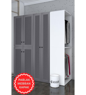 Kenzlife membran çamaşır-kurutma makinesi dolabı ve giysi dolabı bistami sağ gribyz panjur 180*160*60 mebran kapak suntalam gövde (Beyaz-Gri)