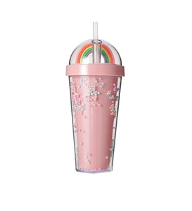 PİPETLİ BARDAK MATARA SEVİMLİ SULUK 450 ml ÇİFT KATMANLI BONCUKLU (Pembe)