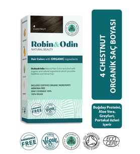 Robin&Odin Organik Amonyaksız Silikonsuz Parabensiz Meyve Ekstresi İçeren Vegan Saç Boyası 4 Chestnut / Kestane
