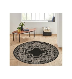 Eliana Home Baskılı, Yıkanabilir Kaymaz Taban Yuvarlak Halı LNA7157 120x120 cm (Siyah)