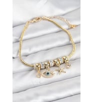 Pirinç Gold Renk Göz Model Charmlı Kadın Bileklik - TJ-BB8217