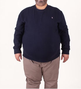 Büyük Beden Erkek Battal Lacivert Basic Sweatshirt Bisiklet Yaka