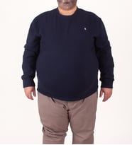 Büyük Beden Erkek Battal Lacivert Basic Sweatshirt Bisiklet Yaka