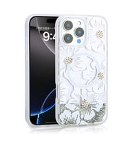 Apple iPhone 16 Pro Max Uyumlu Kılıf Sıvılı Simli Baskılı Şeffaf Arka Yüzey Zore Mossa Silikon Kapak (Gri)
