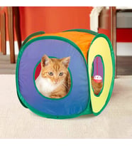 Gökkuşağı Desenli Ev Model Kedi Oyun Tüneli, Katlanabilir 37 x 40 cm