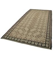 Kahverengi Bordürlü Geometrik Desenli El Dokuma Yün Kilim Salon Halısı Koridor Yatak Odası İçin