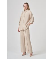 FTZ Women Kadın Düğme Detay Keten Takım Beige 31410