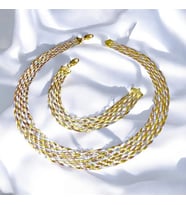 Yantra Silver 925 Ayar Gümüş İtalyan 10 mm  Örgü Zincir Kolye ve Bileklik Seti (Gümüş - Altın)