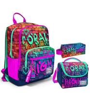 Coral High Üçlü İlk ve Ortaokul Okul Çanta Seti - Pembe Lacivert Grafiti - Erkek Çocuk