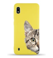 Samsung Galaxy A10 Uyumlu Lansman Kılıf Catface Tasarımlı İçi Kadife Kapak-Sarı (Şeffaf)
