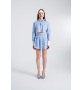 Çizgili Pilili Mini Harmony Poplin Etek Mavi