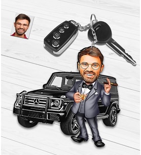 Kişiye Özel Araba Temalı Karikatür Ahşap Anahtarlık