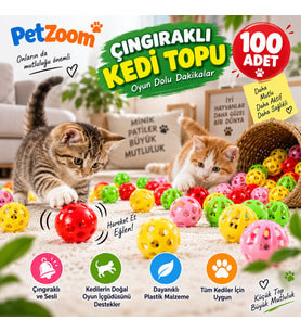 PetZoom 100'lü Çıngıraklı Kedi Topu Kedi Oyuncağı Renkli Sesli Oyun Topu Seti