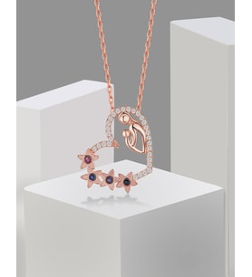 Else Silver Siyah Taşlı Şevkat Kucağı Gümüş Kalp Kolye (Rose)