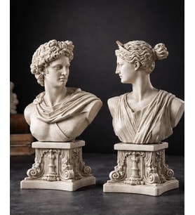 Antik Roma İşlemeli Kaideli Apollo Diana Büstü Dekoratif Heykel Biblo 25 Cm El Yapımı