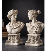 Antik Roma İşlemeli Kaideli Apollo Diana Büstü Dekoratif Heykel Biblo 25 Cm El Yapımı