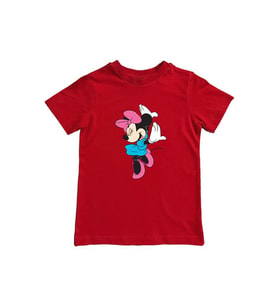 Unisex Minnie Mouse Baskılı Pamuklu Penye Kumaş Yazlık Çocuk Tişört (Kırmızı)