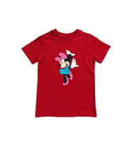 Unisex Minnie Mouse Baskılı Pamuklu Penye Kumaş Yazlık Çocuk Tişört (Kırmızı)