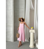 Neşeli butik kadın pembe ayarlanabilir askılı salaş elbise NBG090