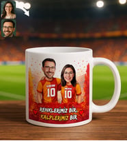 BK Gift Kişiye Özel İsimli Sarı-Kırmızı Sevgili Tasarımlı Beyaz Kupa Bardak – İsim ve Forma Numaralı Taraftar Kupa, Doğum Günü Hediyesi