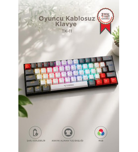 Torima Oyuncu Klavyesi Rgb Işıklı Mekanik Şarjlı Kablosuz Blue Switch Q Klavye TK11 Beyaz