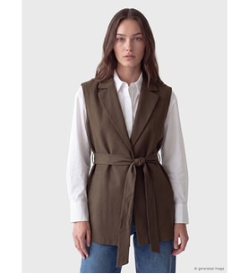 LCW Modest Haki Beli Kuşaklı Kadın Klasik Yelek