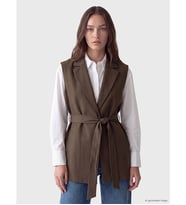 LCW Modest Haki Beli Kuşaklı Kadın Klasik Yelek