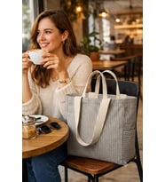 Faralya Life Çıtçıtlı Çift Saplı Kısa ve Uzun Sap Siyah Çizgili %70 Pamuk %30 Polyester Çift Cepli 50*42 Ölçüde Omuz
