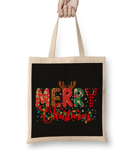 Merry Christmas Leopard Buffalo Red Plaid Bez Çanta Uzun Saplı