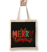 Merry Christmas Leopard Buffalo Red Plaid Bez Çanta Uzun Saplı