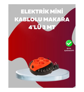 Mey İthalat® 3 Metre Kablolu 4’lü Kırmızı Priz Makara