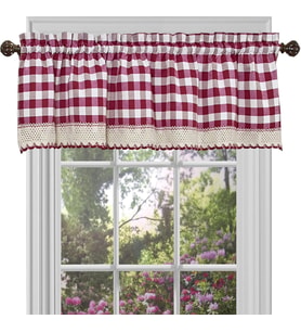 Lexroo Home Furnishings Valance Buffalo Check Window Curtain, 58" x 14", Burgundy & Fildişi