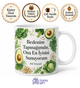 Glutensiz Yaşam Sağlıklı Beden Fit Yaşam Özel Tasarım Seramik Kupa Bardak Hediye