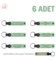 Açık Yeşil & Sütlü Kahve, Evlilik Yıldönümü Hediyesi, İsme Özel, 6'lı Hatıra Deri Anahtarlık Set