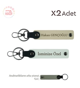 Avukata Şık Jest, İsim Yazılı 2’li Anahtarlık Hediye Seti, Beyaz-Sütlü Kahve-Gri