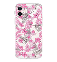 Apple iPhone 12Kamera Korumalı Tıpalı Kapak Floral Pembe Tasarımlı Şeffaf Kılıf
