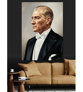 Mustafa Kemal Atatürk Portresi Dekoratif Kanvas - Mdf Ahşap Tablo