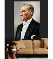 Mustafa Kemal Atatürk Portresi Dekoratif Kanvas - Mdf Ahşap Tablo