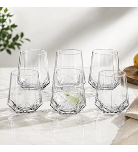 Cam 6'lı Meşrubat Bardağı Prizma Model Geometrik Kesim Diamond Cut Bardak Şık Sunum Sofra Bardağı