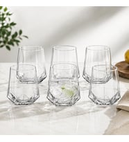 Cam 6'lı Meşrubat Bardağı Prizma Model Geometrik Kesim Diamond Cut Bardak Şık Sunum Sofra Bardağı
